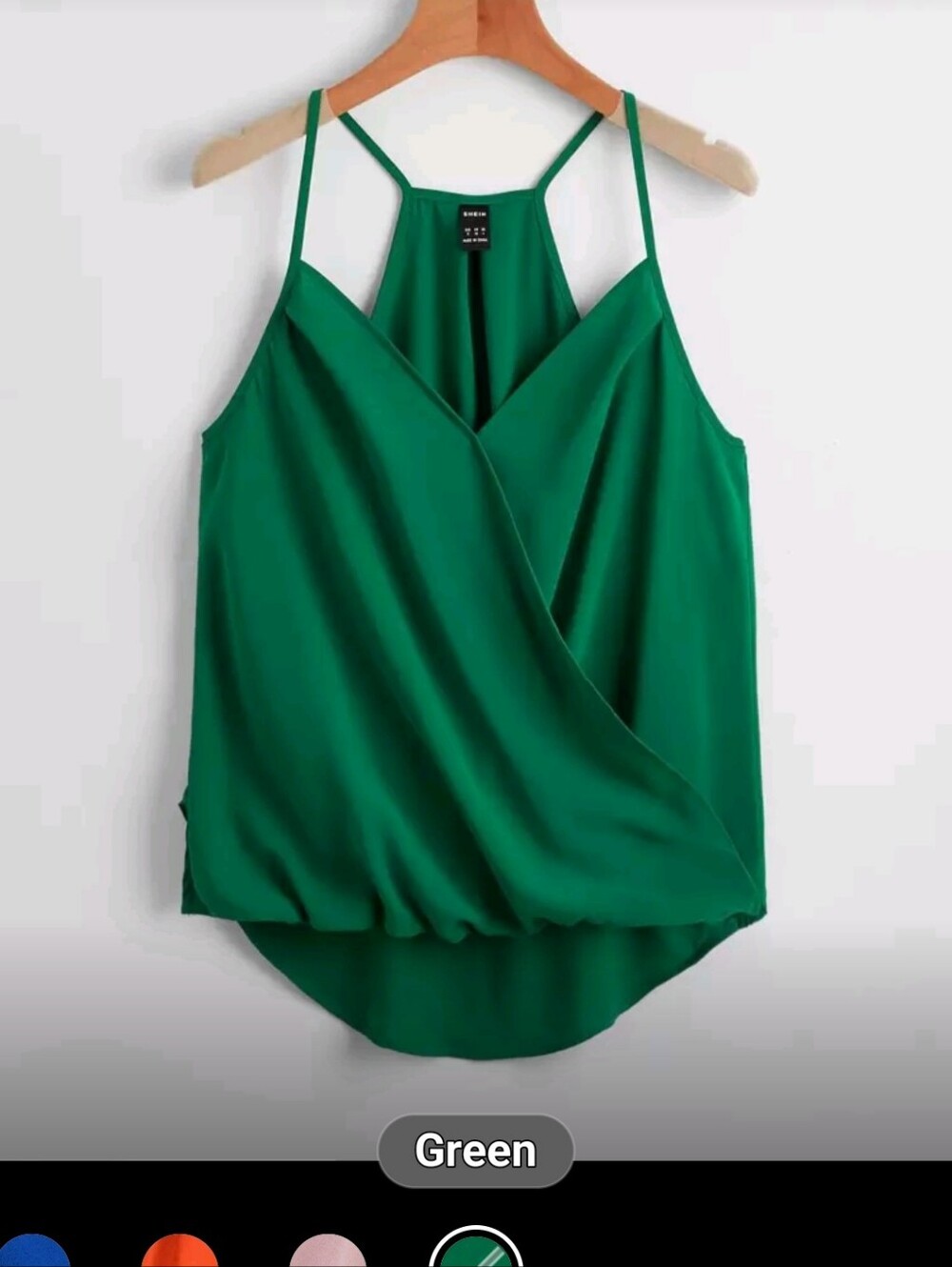 Green Draped Surplice Camisole Tank Top